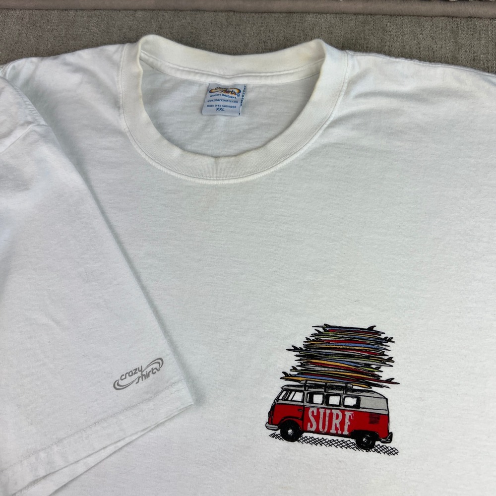 Crazy Shirts Hawaii Surf Van T-Shirt Mens XXL White Volkswagen Bus Baggy Beach